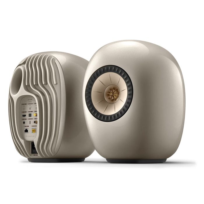 KEF LUXE Premium Wireless Bookshelf Speakers - Dusk Titanium - front/back