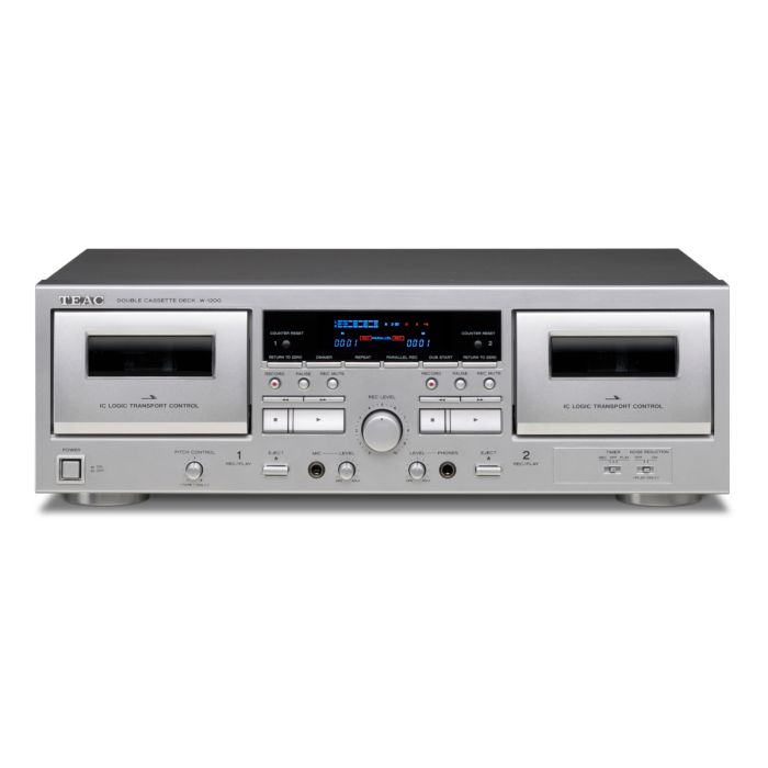 TEAC - W-1200 - Dual Cassette Deck w/ Microphone Input - Silver - Front